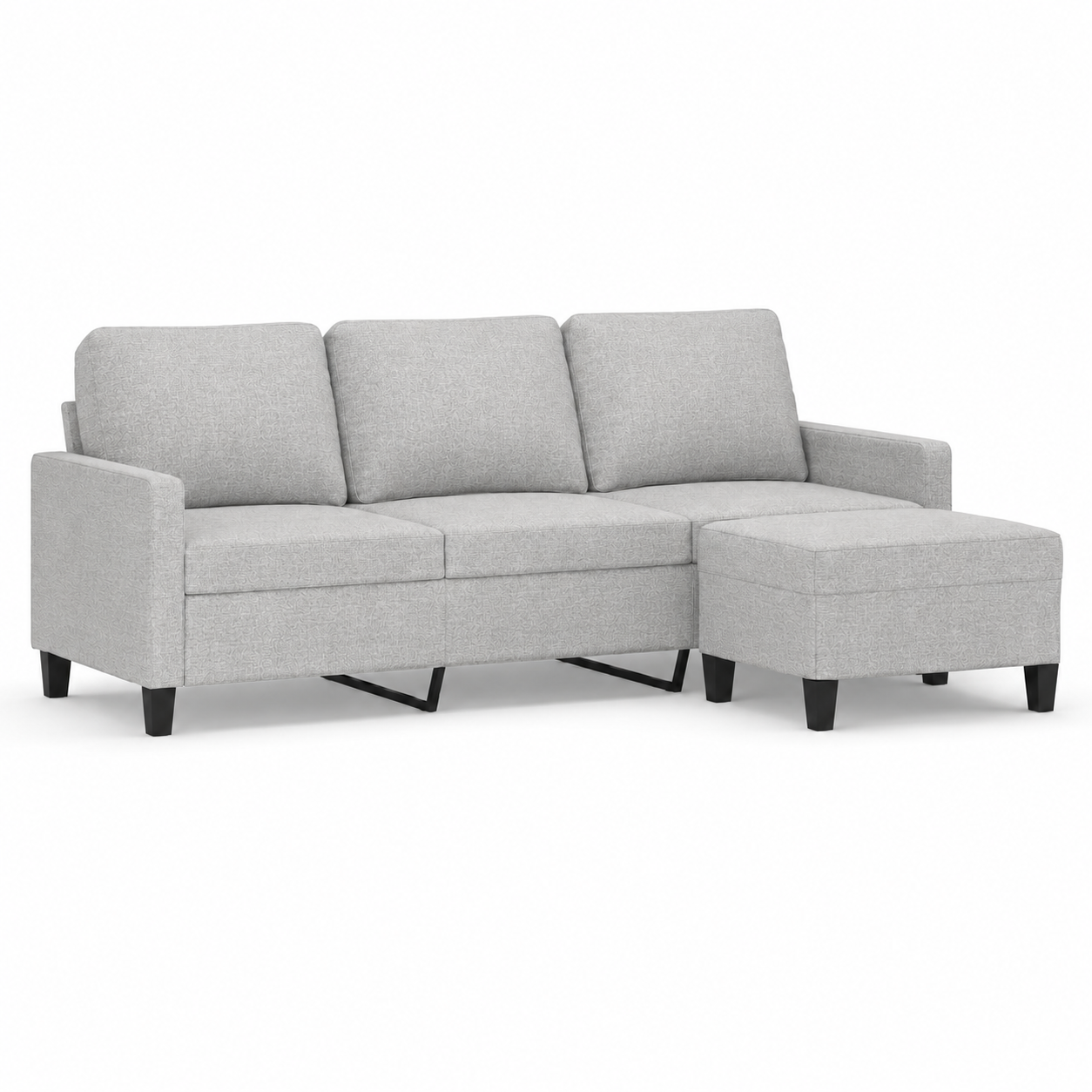 Canapé 3 places gris clair avec repose-pieds