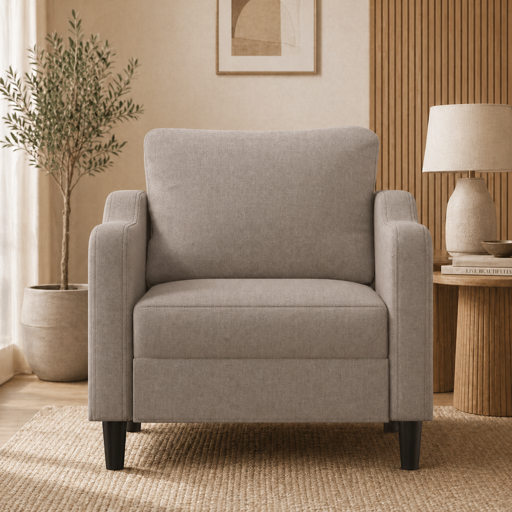 Fauteuil de salon taupe en tissu