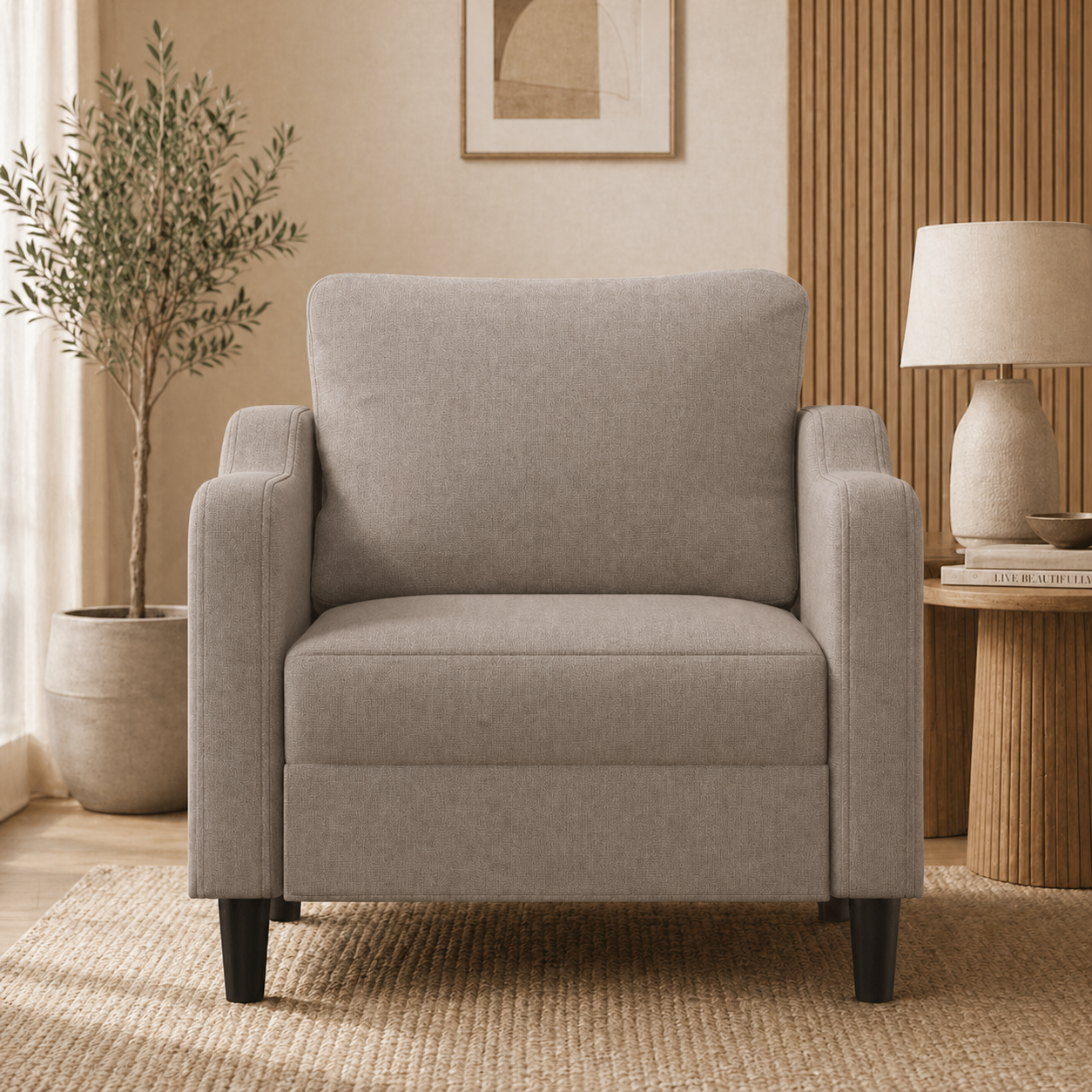 Fauteuil de salon taupe en tissu