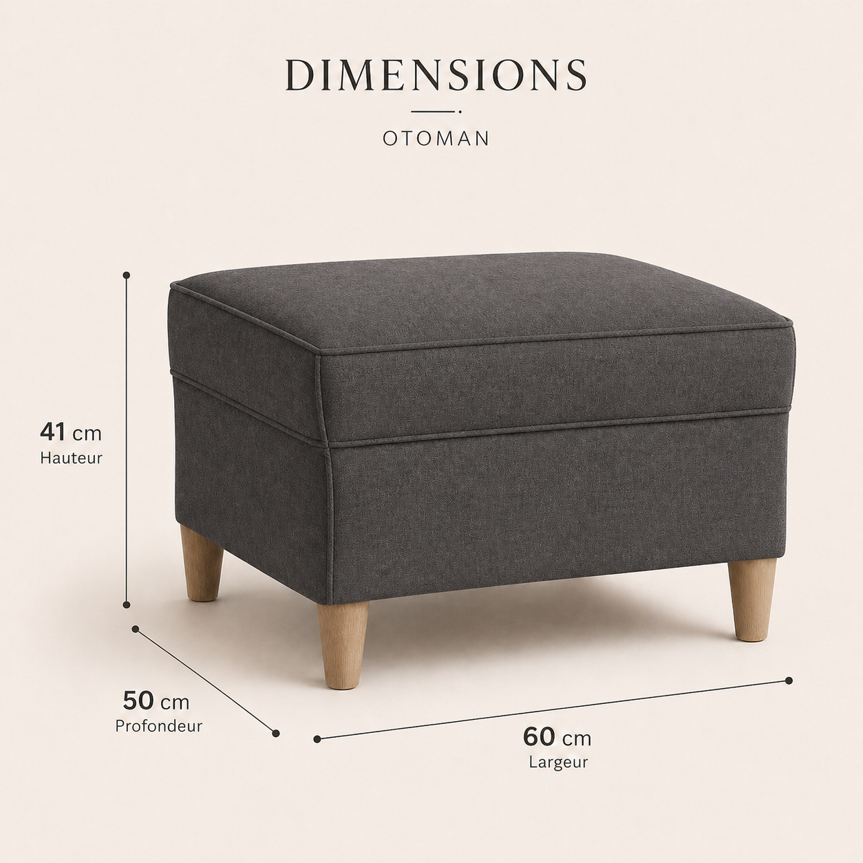 Tabouret repose-pieds gris foncé 60x50x41 cm