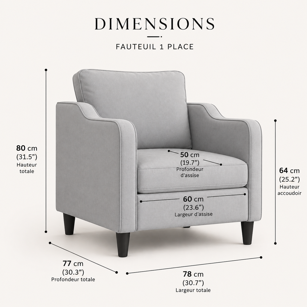 Fauteuil de salon gris clair en tissu