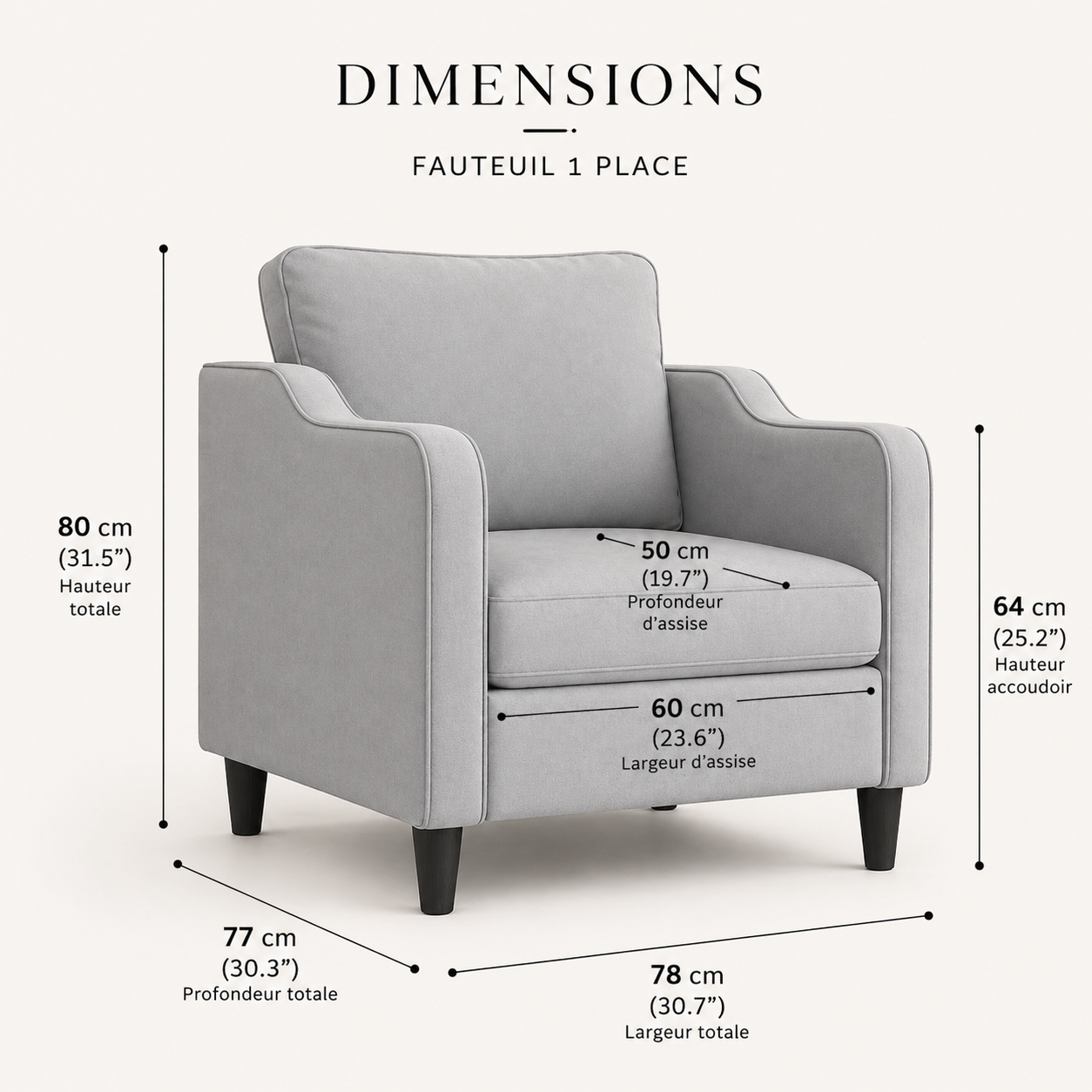 Fauteuil de salon gris clair en tissu