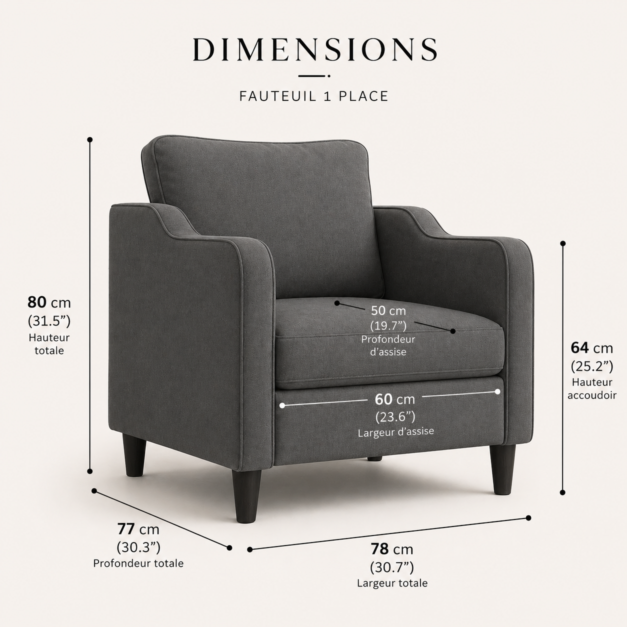 Fauteuil de salon gris foncé en tissu