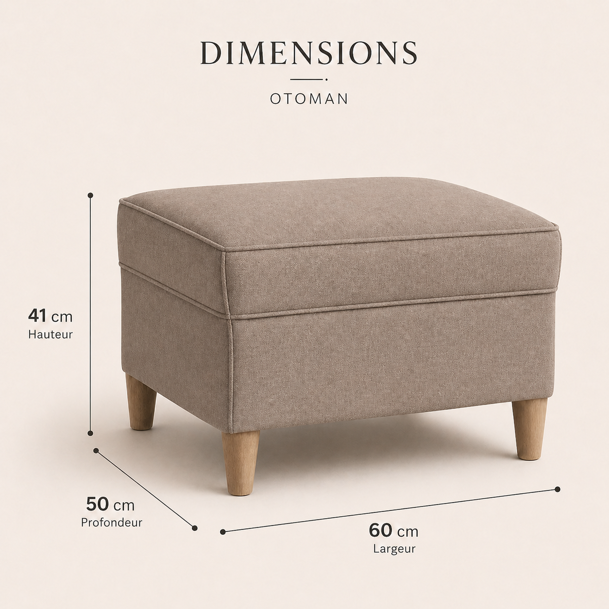 Tabouret repose-pieds taupe 60x50x41 cm