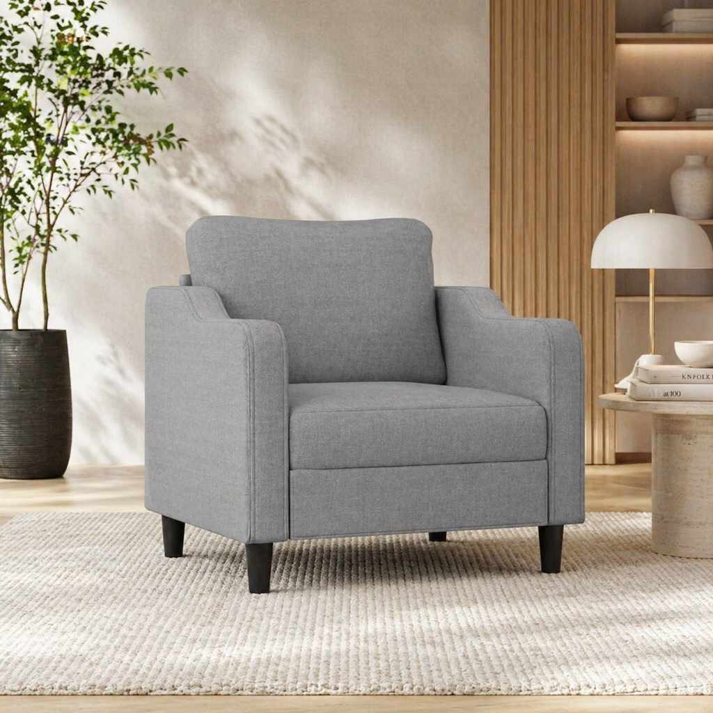 Fauteuil de salon gris clair en tissu
