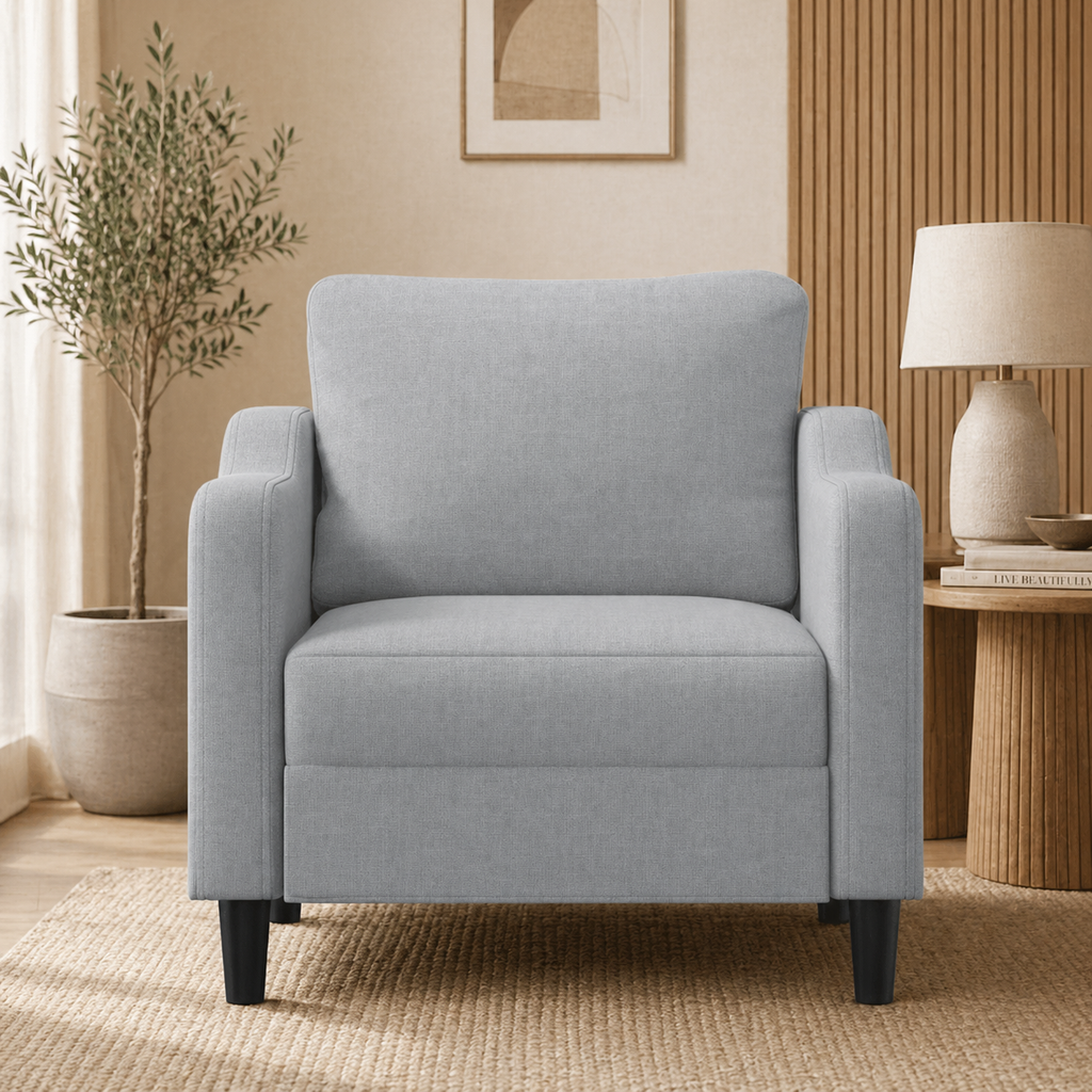 Fauteuil de salon gris clair en tissu
