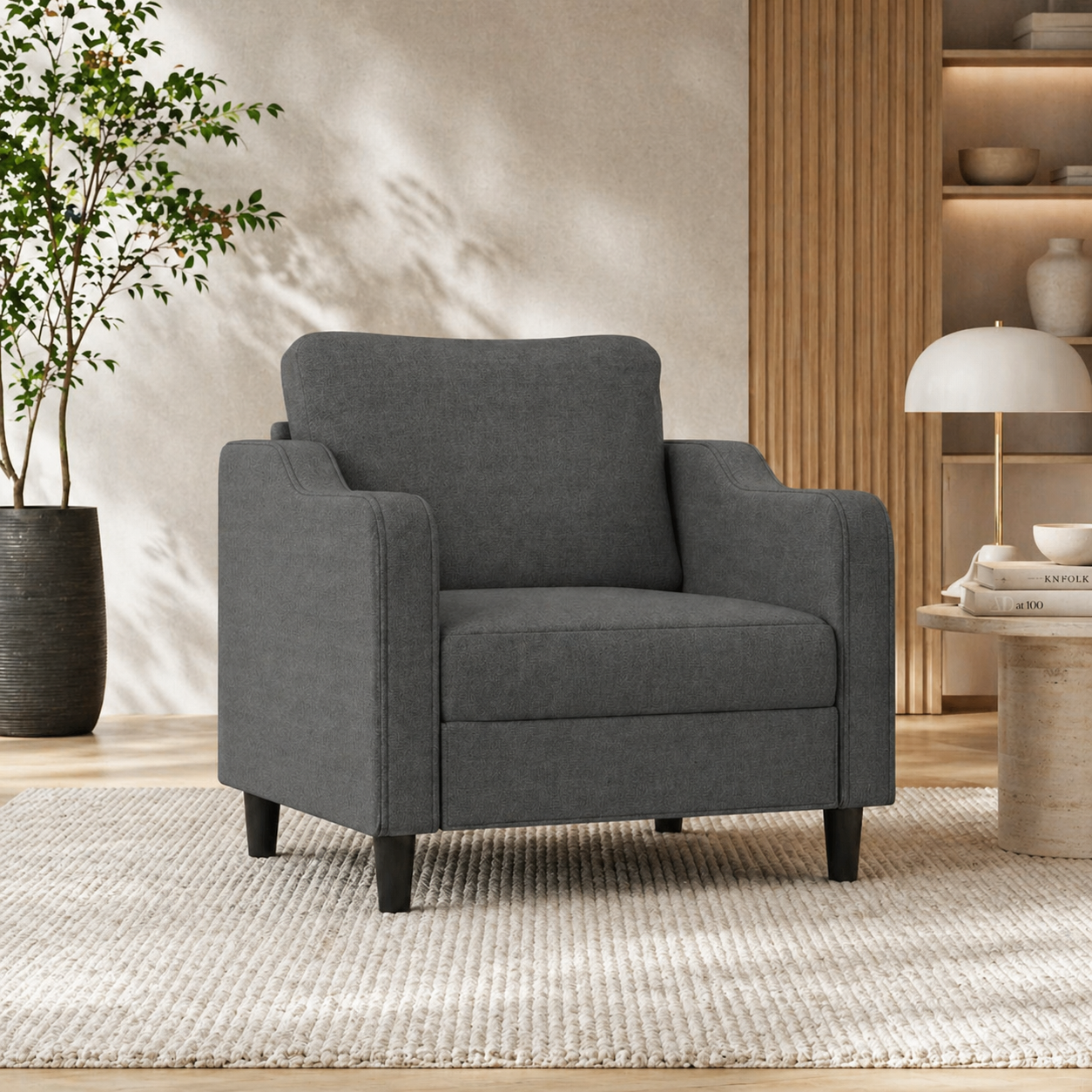 Fauteuil de salon gris foncé en tissu