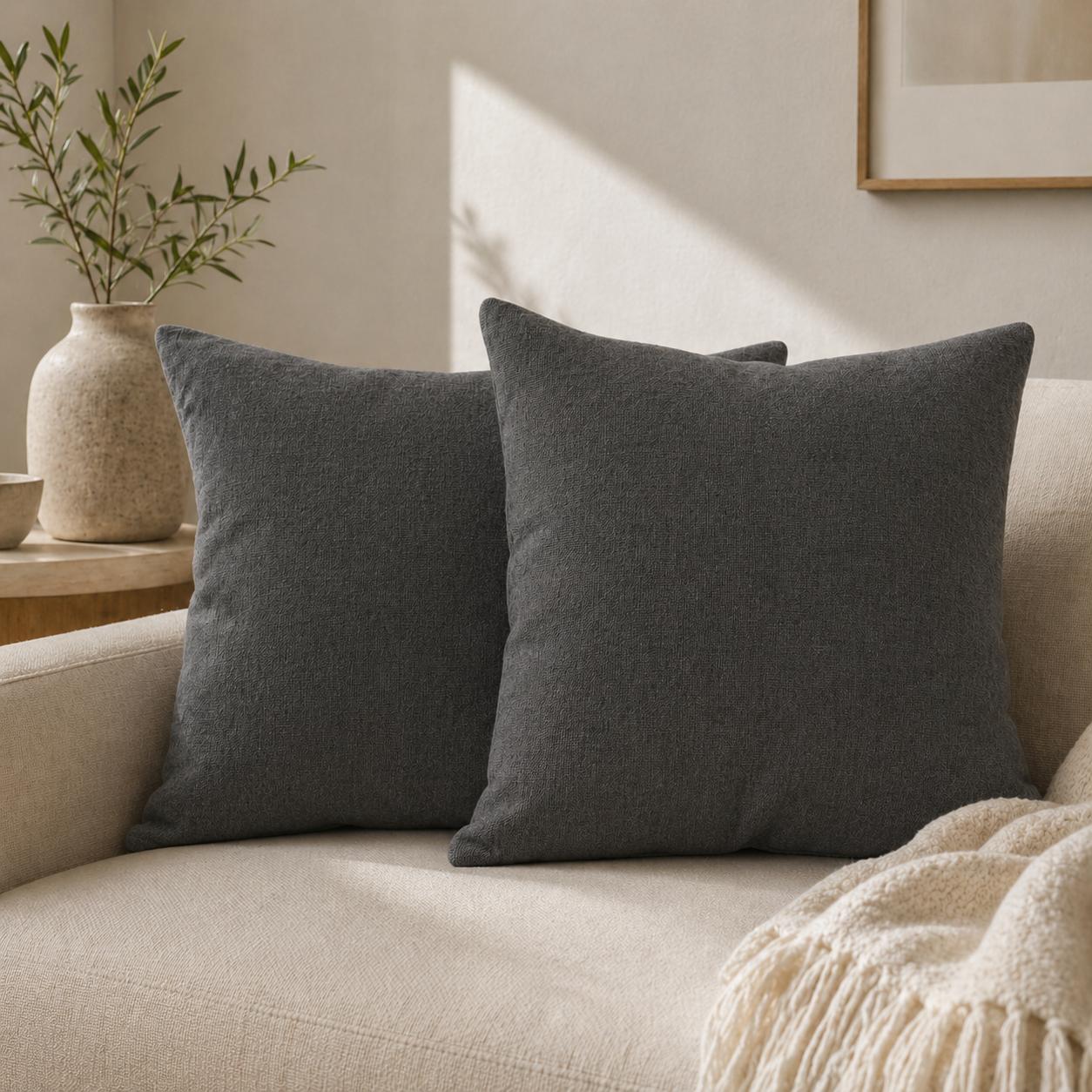 Coussins décoratifs lot de 2 gris foncé 40x40 cm