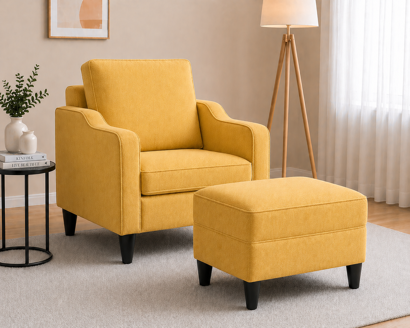 Tabouret repose-pieds jaune 60x50x41 cm