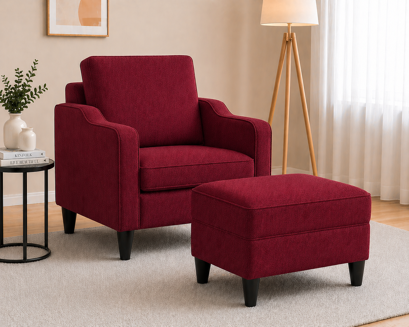Tabouret repose-pieds rouge bordeaux 60x50x41 cm